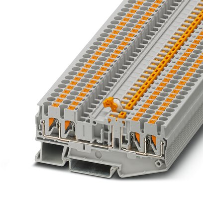 Phoenix Contact Knife Disconnect - Multi-Conductor Terminal Block; PT 2.5-QUATTRO-MT; 20A; 300V; 1-Level; #26 - #12; Push-In Connection; Gray